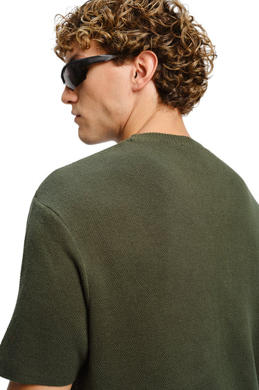 Olive Relaxed Fit Knit T-shirt - BonkersCorner