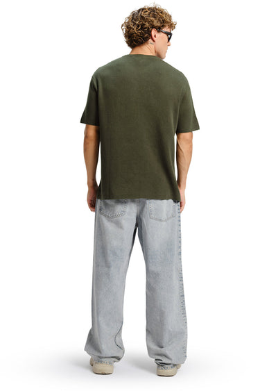 Olive Relaxed Fit Knit T-shirt - BonkersCorner