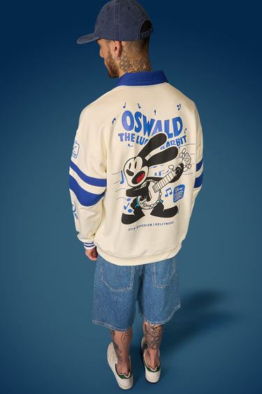 Light gray Oswald oversized collared sweatshirt by Bonkers Corner, featuring a relaxed fit and classic collar design.