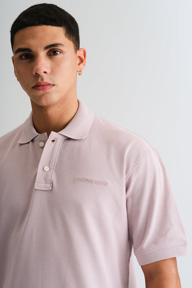 Pastel lilac Bonkers Corner Signature Jacquard Collar premium polo shirt with detailed pattern and classic fit.