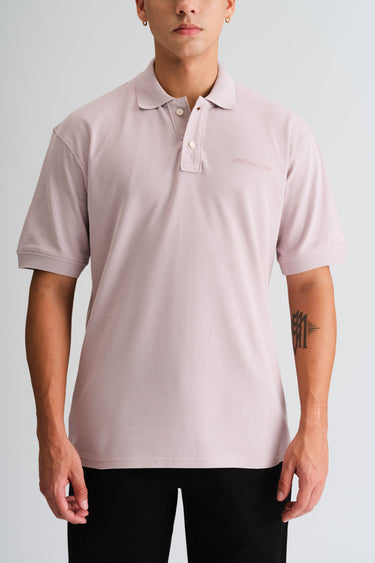 Pastel lilac Bonkers Corner Signature Jacquard Collar Premium Polo shirt with detailed collar design and textured fabric.