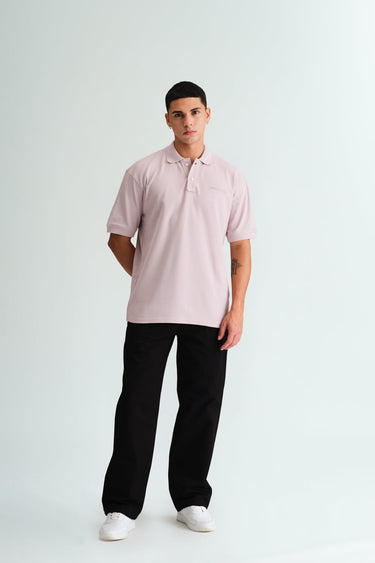 Pastel lilac Bonkers Corner signature jacquard collar premium polo shirt, close-up of fabric and detailed design.