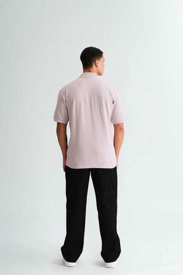 Pastel lilac Bonkers Corner signature jacquard collar premium polo shirt, close-up of fabric and detailed collar design