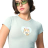 Bonkers Corner Pisces Power long length baby tee in white, featuring a Pisces symbol graphic on the front.