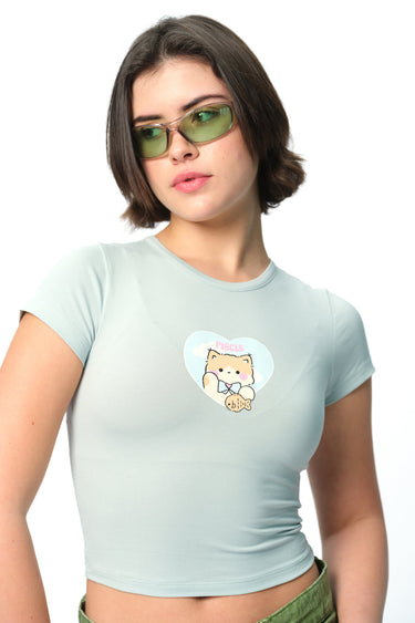 Bonkers Corner Pisces Power long length baby tee in white, featuring a Pisces symbol graphic on the front.
