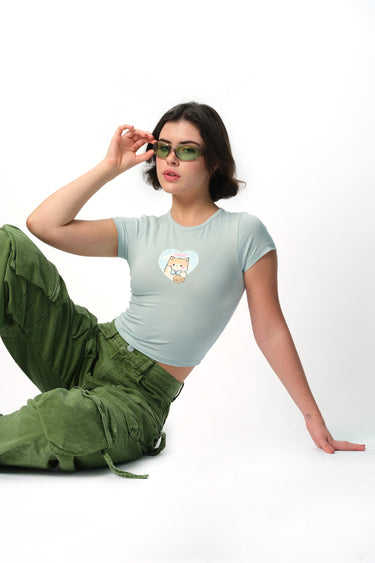 Bonkers Corner Pisces Power long-length baby tee in white, featuring a fitted design with Pisces graphic print.