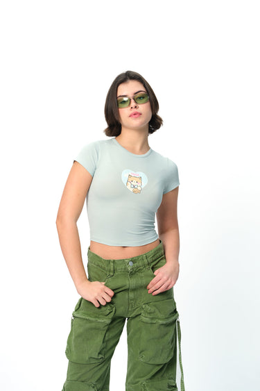 Bonkers Corner Pisces Power long-length baby tee in white with Pisces graphic and extended hem, casual and stylish for everyday wear.