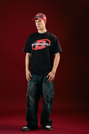 Black oversized T-shirt from Project: Bonkers by Bonkers Corner, featuring a relaxed fit and casual style.