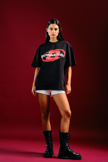 Black oversized T-shirt from Project: Bonkers by Bonkers Corner, featuring a relaxed fit and casual style.