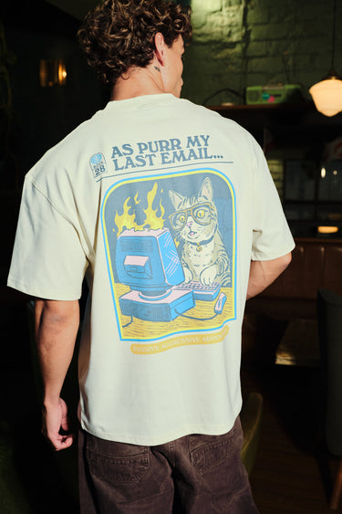 Bonkers Corner oversized T-shirt with "Purged Emails" graphic in white, relaxed fit, soft cotton fabric, casual streetwear style