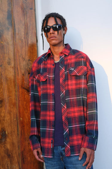 Red-Blue Checkered Oversized Shirt - BonkersCorner