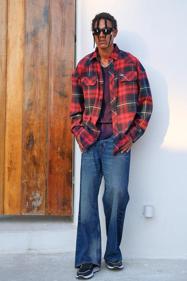 Red-Blue Checkered Oversized Shirt - BonkersCorner