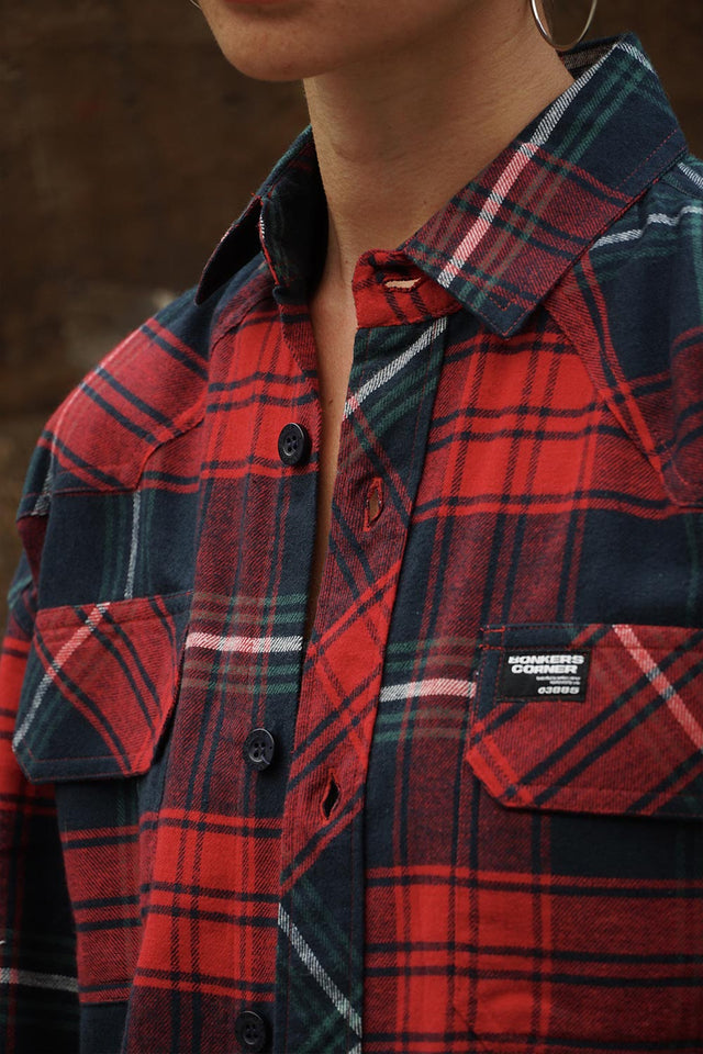 Red-Blue Checkered Oversized Shirt