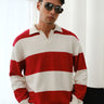 Red Stripe V-Neck Knit Polo - BonkersCorner
