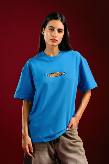 Bonkers Corner Ride In Style oversized T-shirt in light gray, featuring bold graphic design on front, casual streetwear style.