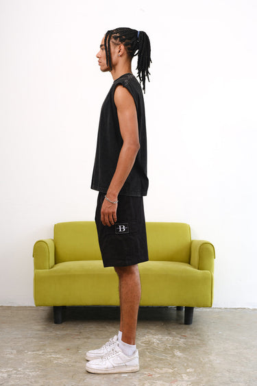 Bonkers Corner Signature Black Utility Shorts featuring multiple pockets and a relaxed fit, perfect for casual wear.