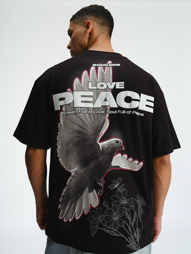 Bonkers Corner Signature Love And Peace oversized premium T-shirt in XS with colorful graphic design.