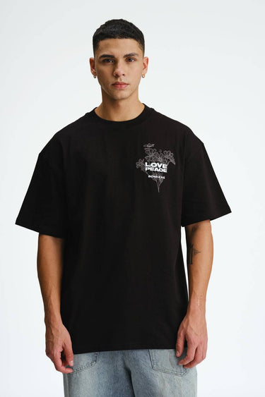 Bonkers Corner Signature Love and Peace oversized T-shirt in light color, casual fit, with graphic print on front.