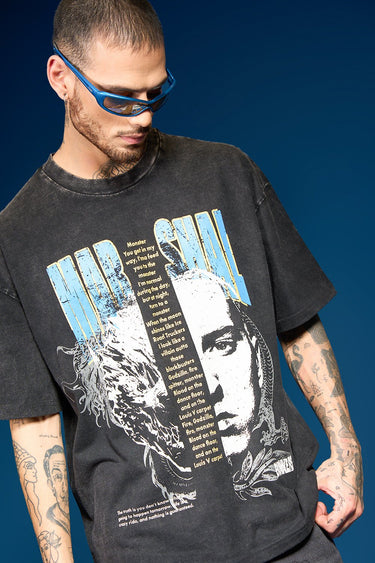 Bonkers Corner Slim Shady oversized T-shirt in light color, relaxed fit, with graphic design on front, laid flat on white background.