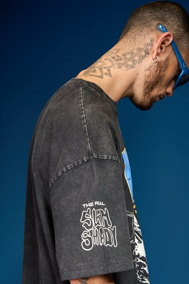 Bonkers Corner Slim Shady oversized T-shirt in black with graphic print, displayed flat on a clean background.