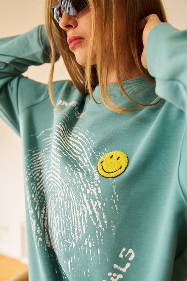 Smiley Originals Chenille Patch Sleeves Sweatshirt - BonkersCorner