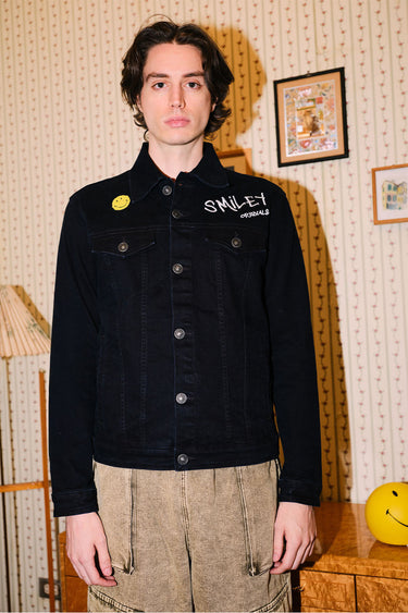Bonkers Corner Smiley Originals denim jacket featuring classic blue denim fabric and casual style.