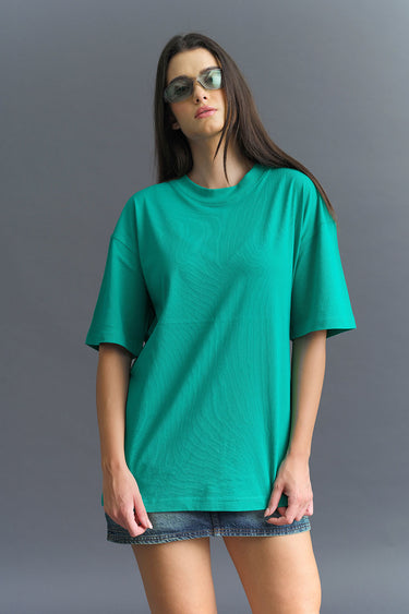 Solid Green Soft Jersey Oversized T-shirt - BonkersCorner