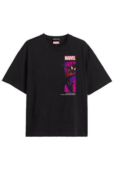 Bonkers Corner Spider-Man Web Slinger oversized T-shirt featuring Spider-Man graphic on soft fabric, casual fit, and bold design.