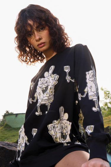 Bonkers Corner SpongeBob sweatshirt featuring a colorful cartoon of SpongeBob SquarePants on soft, casual fabric.