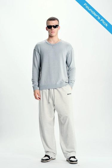 Light gray Bonkers Corner Studio Mist loose fit joggers with elastic waistband and relaxed style, shown on a model.