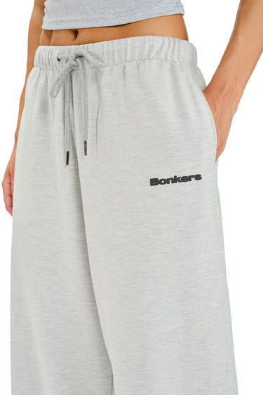 Light gray Bonkers Corner Studio Mist loose fit joggers displayed on a model, featuring relaxed fit and comfortable design.