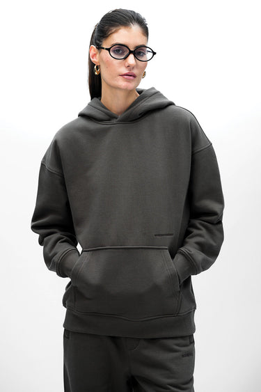 Taupe oversized hoodie from Bonkers Corner, Wear A Hug collection, featuring a relaxed fit and soft fabric.