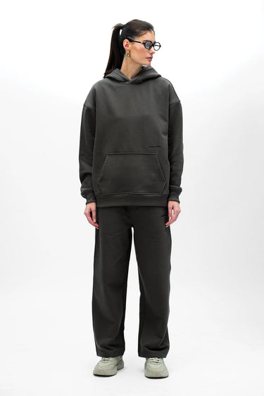 Taupe Wear A Hug oversized hoodie by Bonkers Corner, featuring a cozy, relaxed fit and soft fabric for casual comfort.