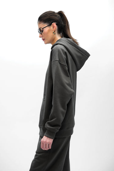 Taupe oversized hoodie from Bonkers Corner with a relaxed fit and soft fabric, perfect for casual wear.