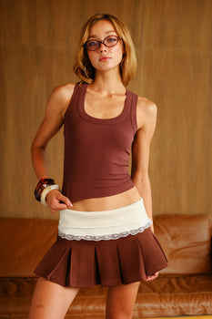 Bonkers Corner Tencel ribbed modal tank in pecan brown, featuring a fitted design and sleeveless style for casual wear.