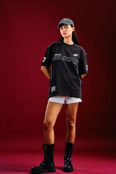 Bonkers Corner Trackside Oversized T-shirt in gray, featuring bold graphic design and relaxed fit for casual wear.