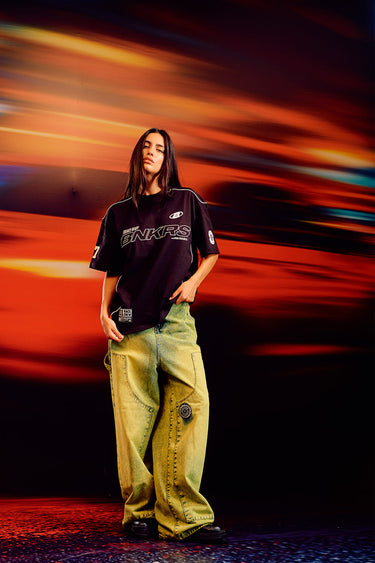 Bonkers Corner Trackside Oversized T-shirt in black, featuring bold graphic design and relaxed fit, casual streetwear style.