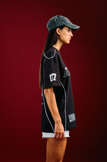 Bonkers Corner oversized Trackside T-shirt in gray with bold front graphic, relaxed fit, casual style.