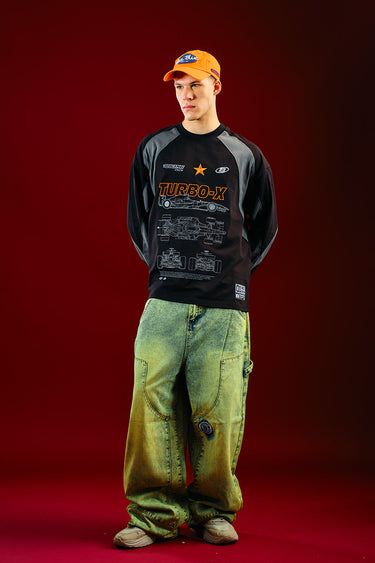 Black Bonkers Corner Turbo X Blackprint sweatshirt with bold graphic design and comfortable fit, shown in a casual style.