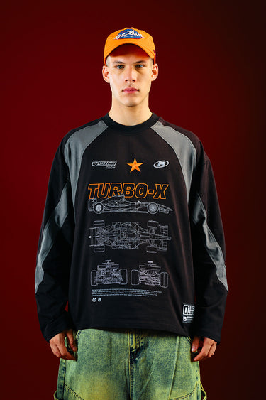Bonkers Corner Turbo X Blackprint sweatshirt in black with graphic design, casual fit, made from comfortable fabric.