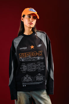 Bonkers Corner Turbo X Blackprint sweatshirt in black with bold print, displayed on a plain background.