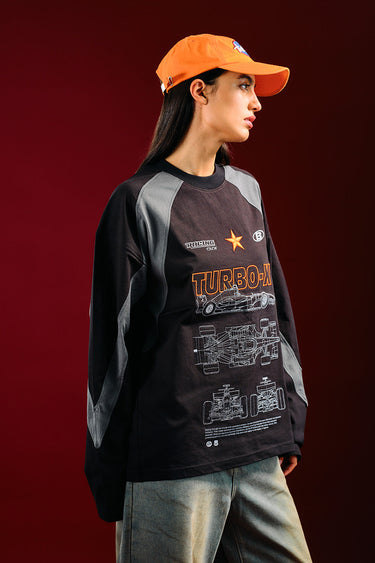 Bonkers Corner Turbo X Blackprint sweatshirt in black with graphic design, casual fit, and ribbed cuffs.