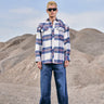 Vintage Blue Premium Thick-Thin Plaid Oversized Shirt - BonkersCorner