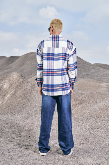 Vintage Blue Premium Thick-Thin Plaid Oversized Shirt - BonkersCorner