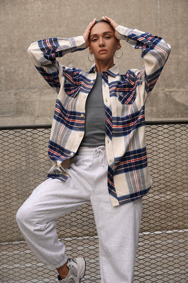 Vintage Blue Premium Thick-Thin Plaid Oversized Shirt - BonkersCorner