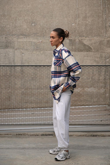 Vintage Blue Premium Thick-Thin Plaid Oversized Shirt - BonkersCorner