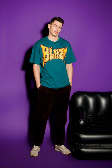 Bonkers Corner Blaze Oversized T-shirt in black with bold graphic print, relaxed fit, and short sleeves.