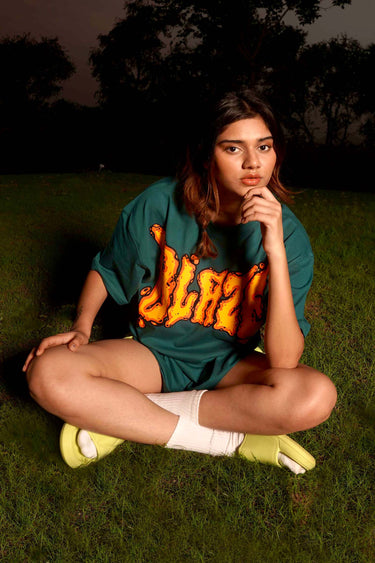 Bonkers Corner Blaze oversized T-shirt in XS, featuring bold graphic design and relaxed fit, casual streetwear style.