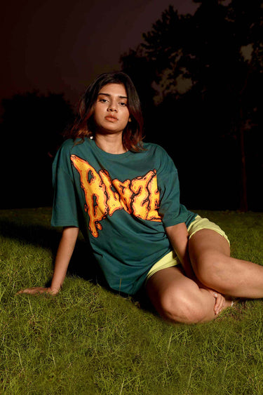 Bonkers Corner Blaze oversized T-shirt in gray, featuring bold print, casual fit, and soft cotton fabric.