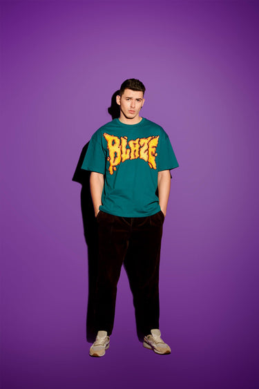 Bonkers Corner Blaze Oversized T-shirt in black with bold white graphic print, relaxed fit, and short sleeves.